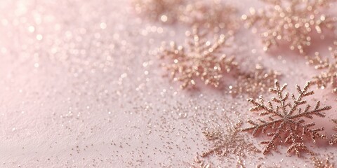 Soft Blush Pink Christmas Background with Rose Gold Snowflakes
