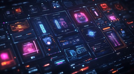 Cyber Monday futuristic shopping experience interactive holographic sale banner modern AI driven e commerce UI glowing tech interface