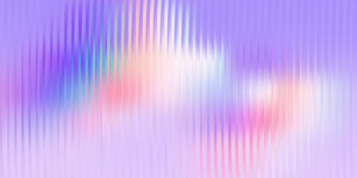 Misty ripple glass gradient in lilac, periwinkle, soft coral. Vertical ribs, silky glow, gentle blur; modern texture background, vector illustration
