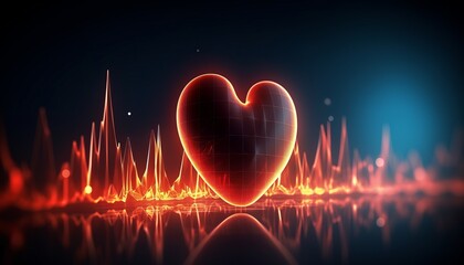 Heartbeat or Heart pulse visualization. 3D healthcare medical background. Cardiogram myocarditis analysis.