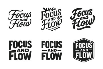 Obraz premium Diverse Lettering Styles. Focus and flow. Set lettering. harmonious lettering variations of the same emblematic concept, each with different artistic