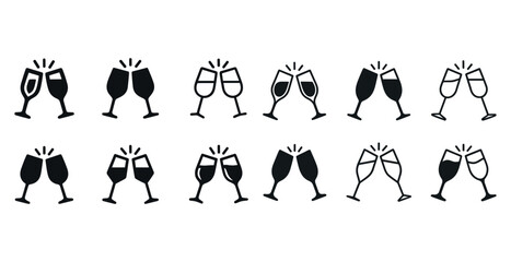 Black and white celebration: clinking glasses icon pattern for festive occasions