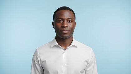 A confident African American man close-up on a blue background.