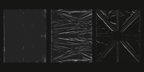 Three black plastic wrap textures for backgrounds and overlays