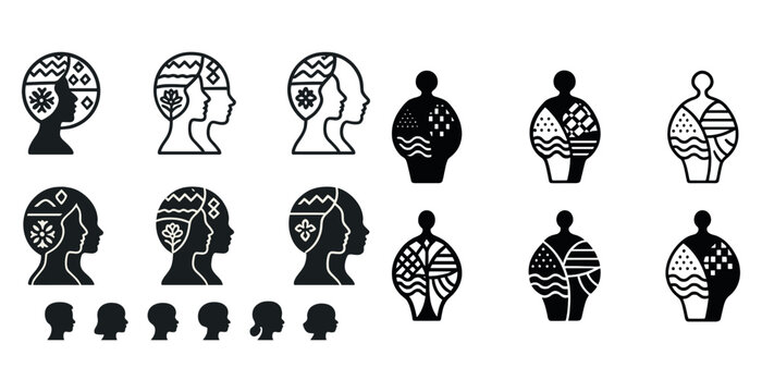 Abstract silhouettes with nature patterns in various artistic styles