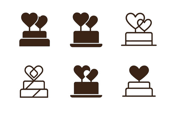 Engagement Love Logos. Celebrating love through engagement parties. Set Logo of Celebrating love through engagement parties: Cake topper hearts. Icon set.
