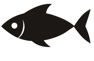 Obraz premium Simple black fish silhouette icon isolated on a white background.