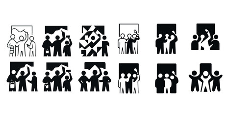 Abstract collaboration illustrations with diverse teams creating art and planning