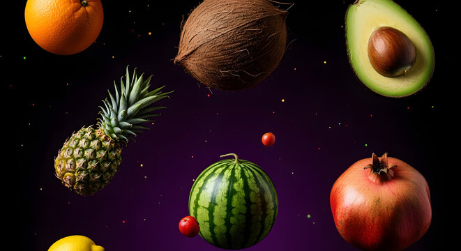 Space or planets universe cosmic abstract background. Abstract fruit background. Creative space. Summer food concept.