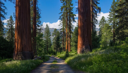 Sequoia National Park in California’s Sierra Nevada, home to giant sequoias including the General Sherman Tree, hiking trails, and scenic forest landscapes.