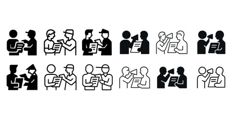Obraz premium Black and white icons of people communicating and collaborating