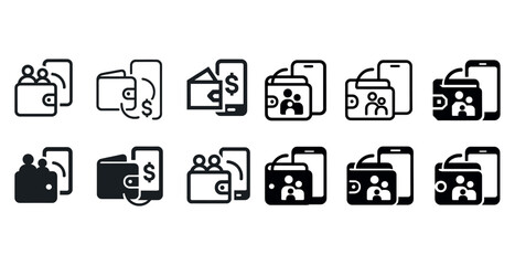 Wallet and mobile payment icons: finance, e-wallet, and money transfer symbols