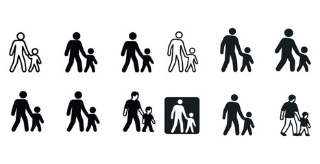 Naklejka premium Variety of pedestrian and child icons in different styles