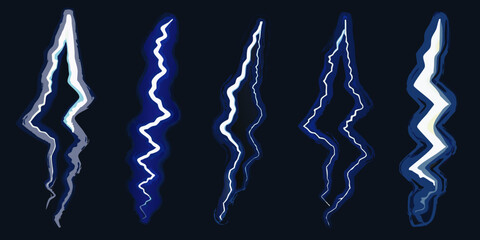 Hand drawn lightning bolt set illustration on dark blue background