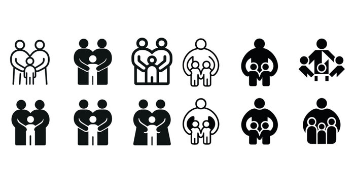 Varied family icons depicting diverse parenting styles and structures