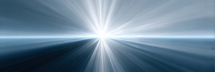 Abstract radiating light burst on horizon with blue tones
