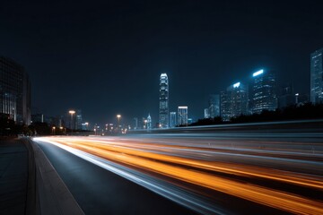 Night cityscape with light trails in urban skyline