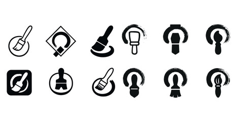 Paint brush icon set with artistic design elements