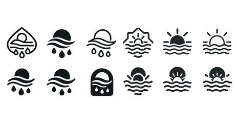 Naklejka premium Collection of sunset and water drop icon designs in various styles
