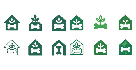 Green pet care icons: eco-friendly design with plant and bone symbols