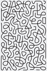 Intricate black and white abstract maze pattern with organic curving lines and geometric shapes creating visual complexity