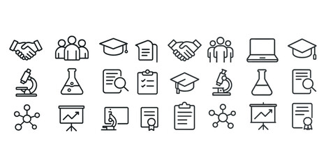 Fototapeta premium Education icons set: graduation, research, technology, and teamwork symbols