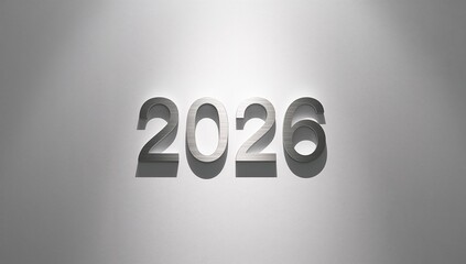 A visual representation of the year two thousand and twenty six in a metallic silver color scheme