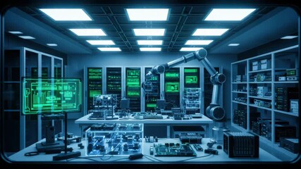 Robotics research lab with ai and data processing technology - Powered by Adobe