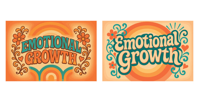 Retro-inspired emotional growth posters with vibrant orange and teal design