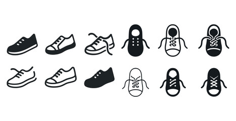 Obraz premium Vector icons of sneakers in various styles and outlines