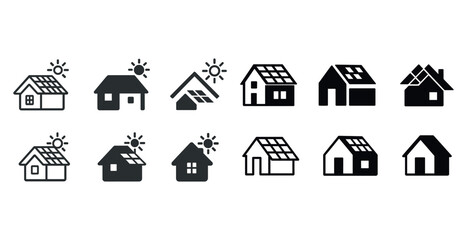 Fototapeta premium Set of 12 solar panel house icons in black and white