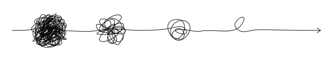 Complex line and Complicated way. Idea thinking process concept. Messy ball becomes a straight line concept. © Yanka