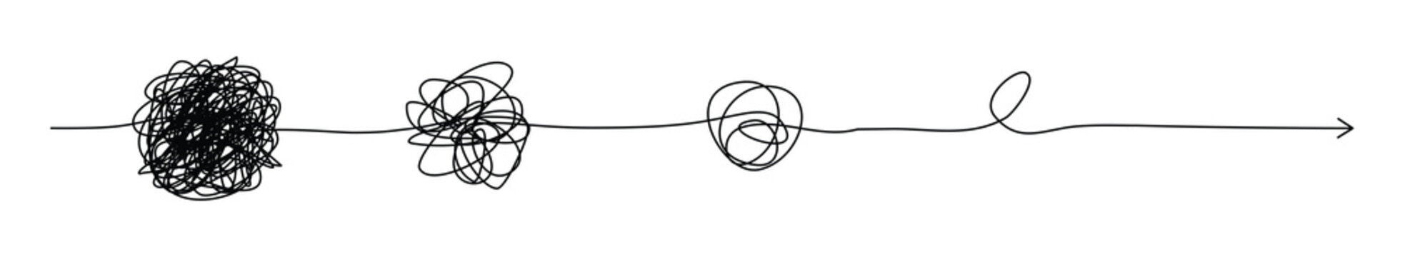 Complex line and Complicated way. Idea thinking process concept. Messy ball becomes a straight line concept.