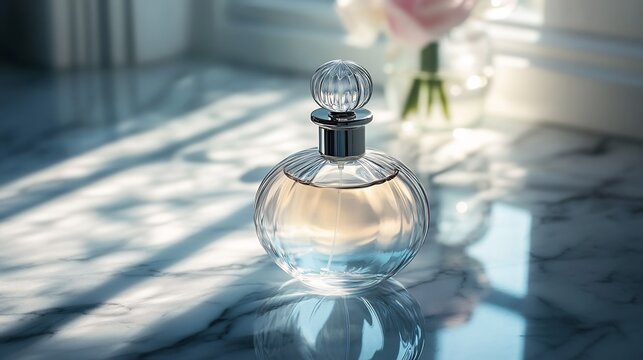 Elegant perfume bottle a luxury marble surface minimalist branding high end commercial studio photography perfect for premium advertising
