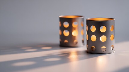 Warm ambient candlelight with decorative holders casting soft shadows,Tin Can Day