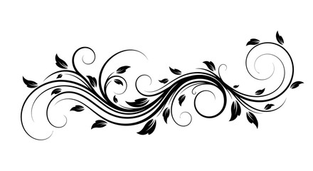 Elegant black floral swirl ornament with leaves and vines, perfect for decorative accents.