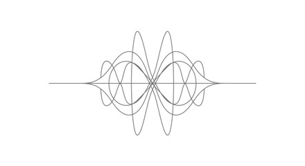Abstract illustration of multiple wave functions overlapping, creating a symmetrical pattern around a central axis.