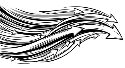 Dynamic illustration of multiple arrows in motion, conveying speed and direction with bold, sweeping lines and a monochrome palette. © nevermind