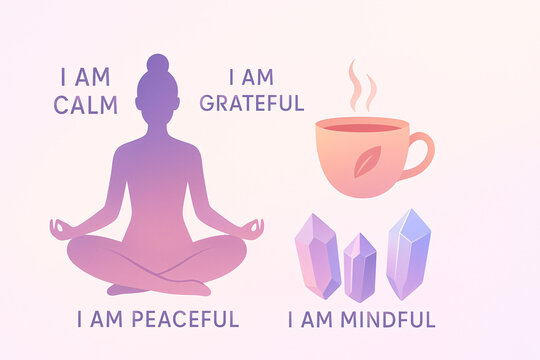 Practicing mindfulness and self-care with daily meditation, positive affirmations for gratitude, calm, and peace