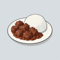 Rice with beef curry, Desi rice icon logo flat vector design