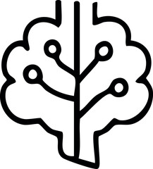 A simple black-and-white icon of a stylized tree with round leaves or fruits connected by branching lines, representing nature, growth, or organic networks.