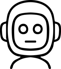 A simple black-and-white line illustration of a friendly robot face with round eyes, a small straight mouth, and a smooth rounded head.