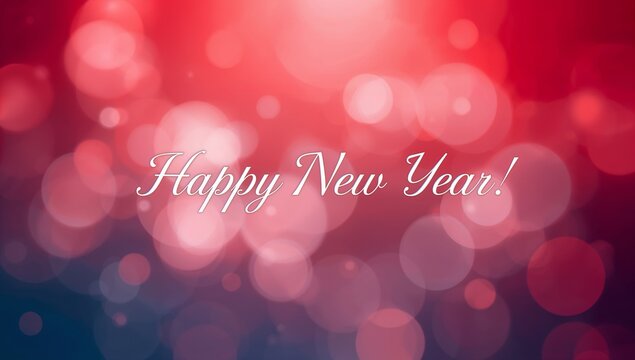 Happy new year greeting card with bokeh lights and a festive red and blue gradient background - Powered by Adobe