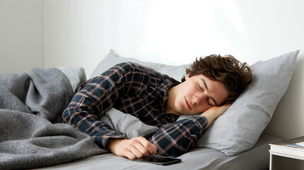 Young man sleeping peacefully in bed