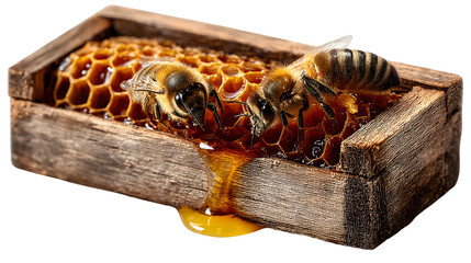 Two bees are working in hive transparent working