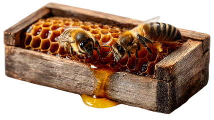 Two bees are working in hive transparent working