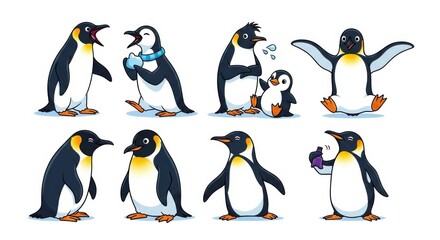 Cute cartoon penguins collection with various expressions