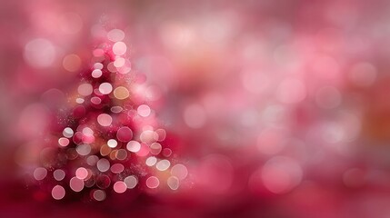 Festive Christmas tree adorned with colorful lights and ornaments, surrounded by a dreamy bokeh background in shades of pink, creating a warm holiday atmosphere with copy space