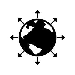 Global reach icon with arrows showing worldwide connection Vector, illustration