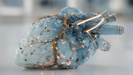 Stunning glass heart sculpture glows with intricate details and delicate lights, showcasing creativity and craftsmanship in art